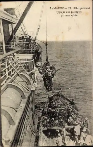 Ak Marokko, Debarquement typique des passagers par mer agitee, Maghreb, Dampfer