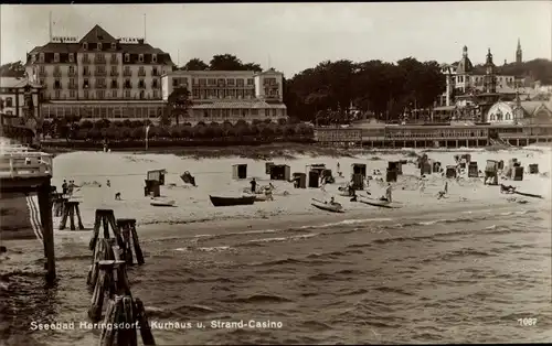 Ak Ostseebad Heringsdorf auf Usedom, Kurhaus und Strandcasino, Strand