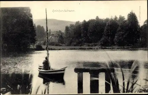 Ak Reinhardsbrunn Friedrichroda im Thüringer Wald, Blick auf das Wasser, Boot