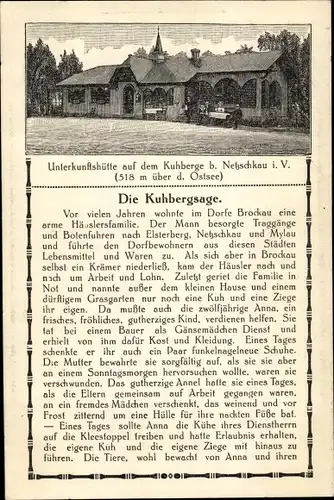 Ak Netschkau, Kuhberg, Unterkunftshütte, Kuhbergsage