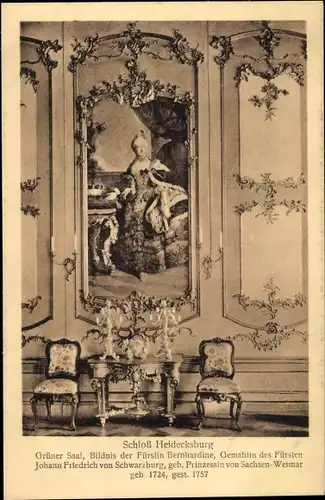 Ak Rudolstadt in Thüringen, Grüner Saal in Schloss Heidecksburg, Fürstin Bernhardine