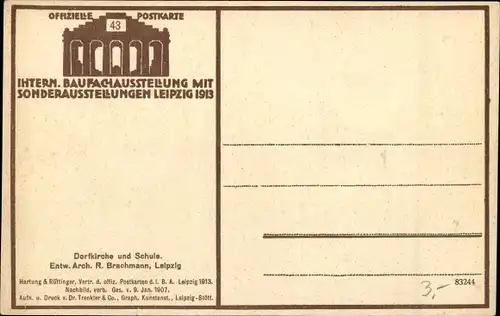 Ak Leipzig in Sachsen, Intern. Baufachausstellung 1913, Dorfkirche, Schule, Forsthaus