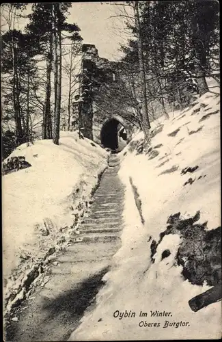 Ak Oybin in der Oberlausitz, Oberes Burgtor im Winter, Schnee