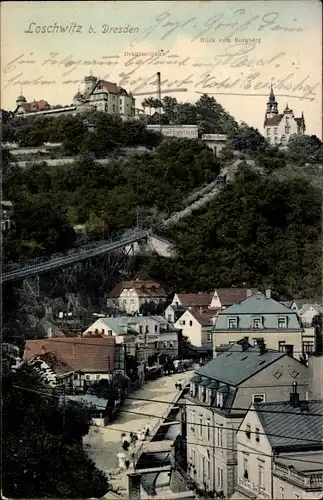 Ak Dresden Loschwitz, Drahtseilbahn mit Luisenhof, Blick vom Burgberg