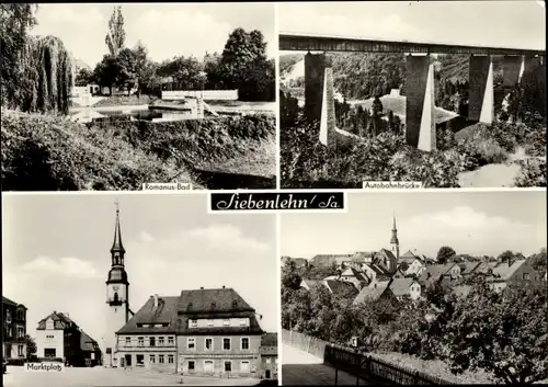 Ak Siebenlehn Großschirma in Sachsen, Autobahnbrücke, Marktplatz, Romanus-Bad