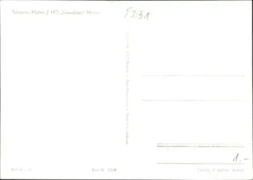 Ak Malter Dippoldiswalde, HO Strandhotel, Talsperre Malter