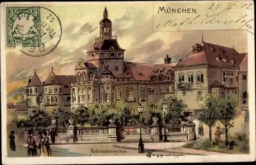 Litho München, Nationalmuseum, Passanten