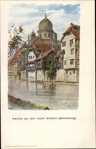 Judaika Litho Nürnberg in Mittelfranken, Insel Schütt, Synagoge