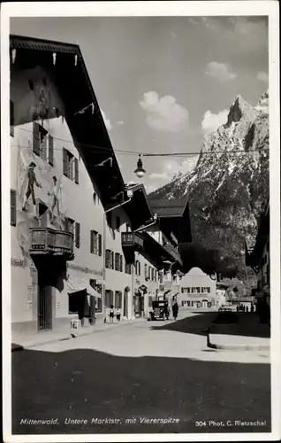 Ak Mittenwald in Oberbayern, Untere Marktstraße mit Viererspitze