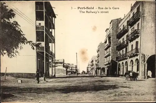 Ak Port Said Ägypten, Rue de la Gare, Straßenpartie