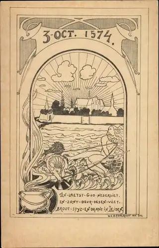 Künstler Ak Leiden Südholland Niederlande, Broot spyz en Drane, 3. Oct. 1574