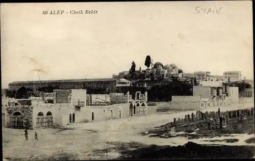 Ak Aleppo Syrien, Cheik Bekir, Teilansicht der Ortschaft mit Moschee
