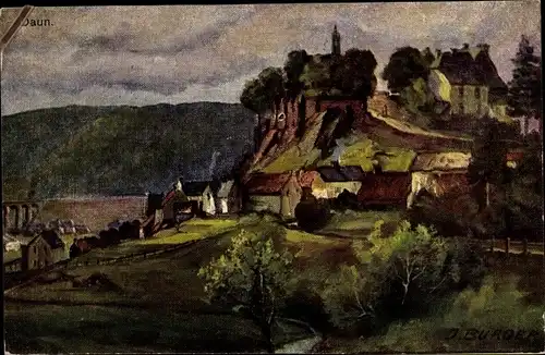 Künstler Ak Burger, J., Daun in der Eifel Rheinland Pfalz, Panorama von der Ortschaft