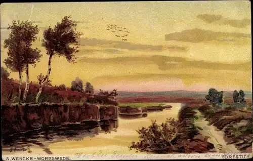 Künstler Ak Wencke, Sophie, Worpswede, Torfstich, Landschaft