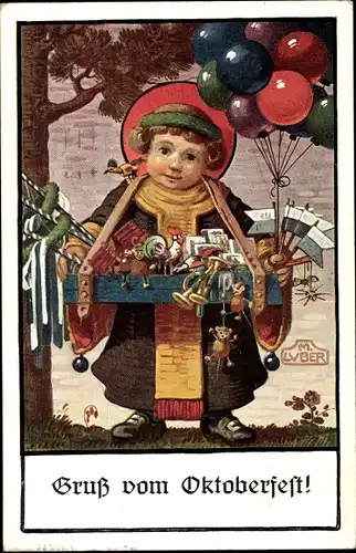 Künstler Ak Luber, M., München Bayern, Oktoberfest, Münchner Kindl, Luftballons