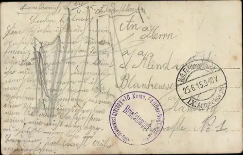 Dt. Feldpost, Truppenstempel, Feldpostamt IX. Armeekorps. 10. Komp. Füss. Rgt. 98, I WK