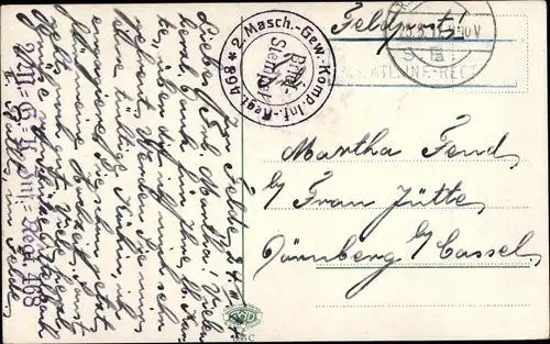 Dt. Feldpost, Truppenstempel, 2. Masch. Gew. Komp. Inf. Regt. 468, I WK