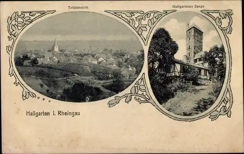 Ak Hallgarten Oestrich Winkel im Rheingau, Totalansicht und Hallgartener Zange, Turm