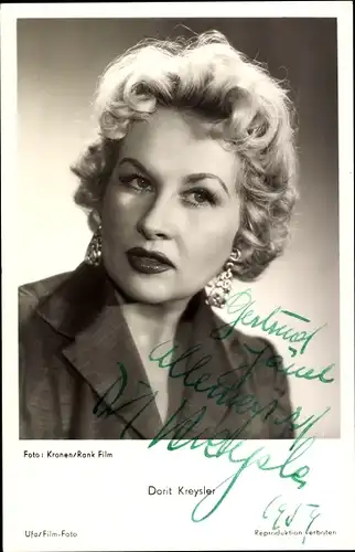 Ak Schauspielerin Dorit Kreysler, Portrait, Autogramm