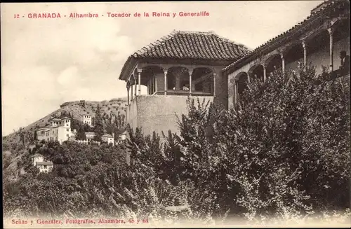 Ak Granada Andalusien Spanien, Alhambra, Tocador de la Reina y Generalife