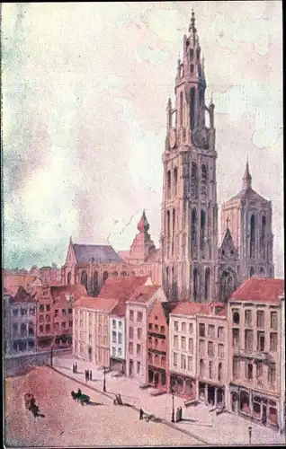 Künstler Ak Anvers Antwerpen Flandern, De Hoofdkerk, La Cathédrale