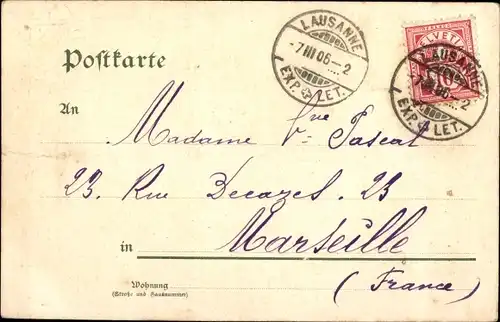 Litho Liebespaar in Schwarzwälder Tracht, Pfeife