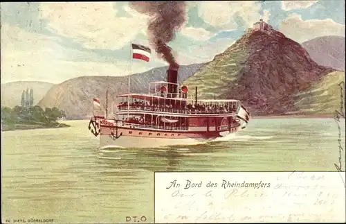 Künstler Ak Rheindampfer, Rhein Dampfschifffahrt Kölnische und Düsseldorfer Gesellschaft