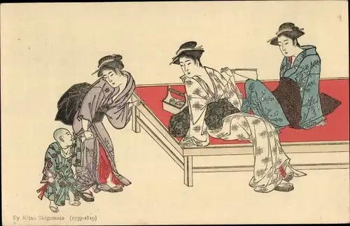 Künstler Ak Japan, Japanerinnen in Kimonos, Trachten