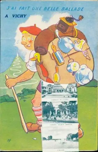 Leporello Ak Vichy Allier, Wanderer, L'Hotel de Ville, Casino, Le Pavillon Sevigne, Le Lac