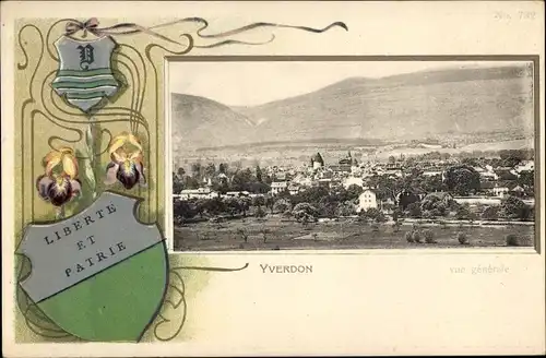 Präge Wappen Passepartout Ak Yverdon les Bains Kanton Waadt, Vue generale