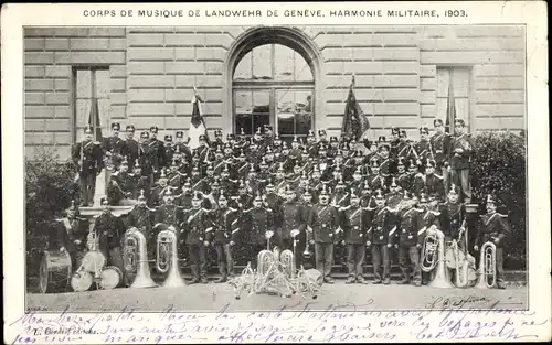Ak Genève Genf Schweiz, Corps de Musique de Landwehr, Harmonie Militaire 1903