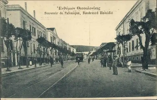 Ak Thessaloniki Griechenland, Boulevard Hamidié, tramway