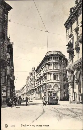 Ak Torino Turin Piemonte, Via Pietro Micca, Straßenbahn