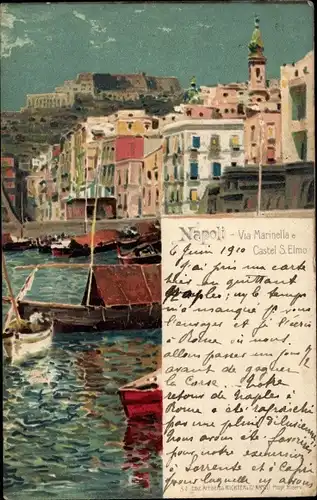Künstler Ak Napoli Neapel Campania, Via Marinella e Castel S. Elmo