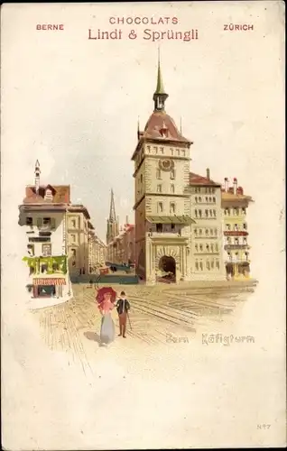 Litho Bern Stadt Schweiz, Käfigturm, Chocolats Lindt & Sprüngli