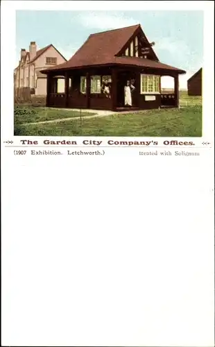 Ak Letchworth Garden City East England, Exhibition 1907, The Garden City Company's Offices