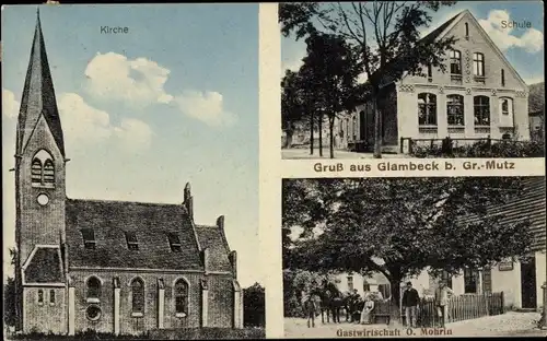 Ak Glambeck Löwenberger Land, Kirche, Schule, Gastwirtschaft