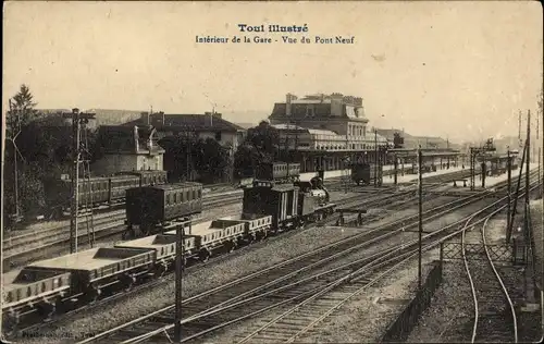 Ak Toul Meurthe et Moselle, Interieur de la Gare, Pont Neuf