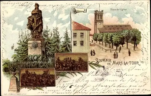 Litho Mars la Tour Lothringen Meurthe et Moselle, Place de l'Eglise, Denkmal