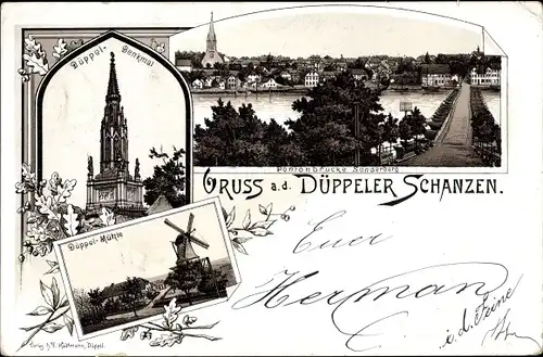 Litho Dybbøl Düppel Dänemark, Düppeler Schanzen, Düppel Mühle, Denkmal, Pontonbrücke Sonderburg