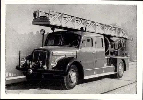 Sammelbild Das Kraftfahrzeug Nr. 535, Serie G Gruppe 1, Magirus S 3500, Feuerwehr-Leiterwagen