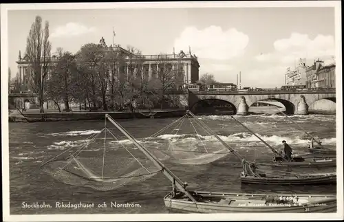 Ak Stockholm Schweden, Riksdagshuset och Norrström, Fischer