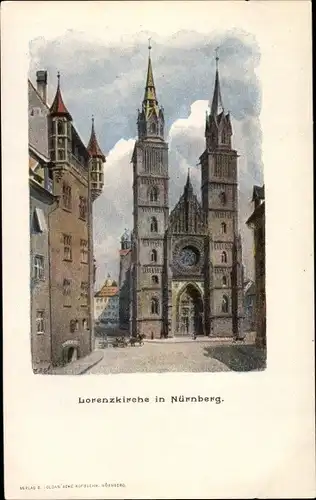 Künstler Ak Nürnberg Bayern, Lorenzkirche, Straßenansicht