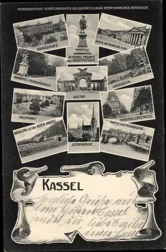 Ak Kassel in Hessen, Lutherkirche, Denkmal Philipps des Grossmütigen, Holzmarkt, Auetor
