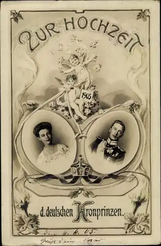 Ak Deutsches Kronprinzenpaar, Hochzeit 1905, Wilhelm, Cecilie, Portraits