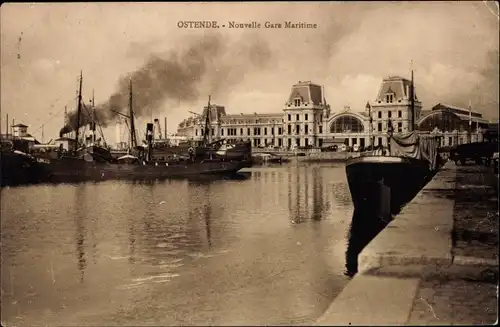 Ak Oostende Ostende Westflandern, Nouvelle Gare Maritime