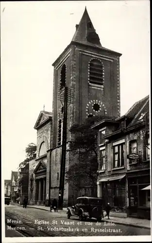 Ak Menin Menen Meenen Lys Westflandern, Eglise St Vaast et rue de Lille