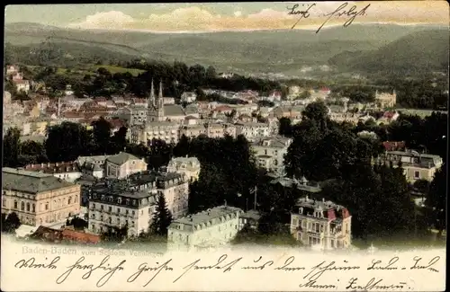 Ak Baden Baden am Schwarzwald, Panorama von Schloss Venningen gesehen