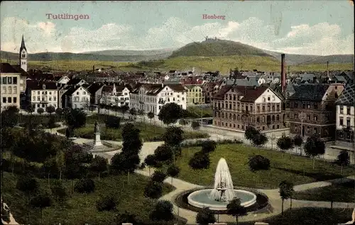 Ak Tuttlingen an der Donau Württemberg, Teilansicht, Brunnen, Denkmal, Honberg