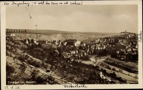 Ak Tübingen am Neckar, Panorama von Westen